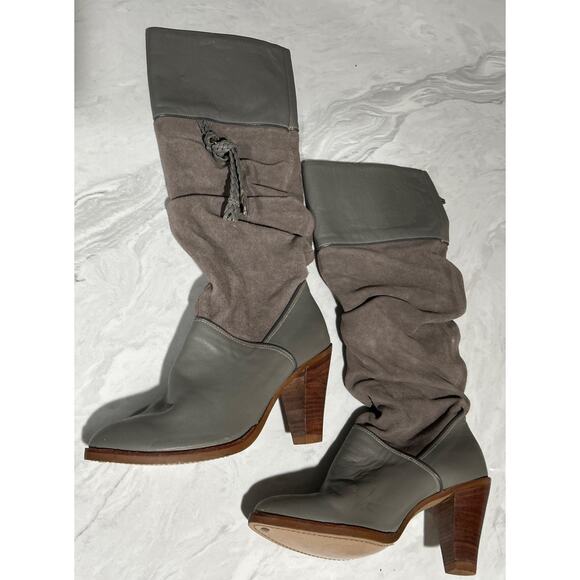 Vintage Womens DINGO‎ Sz 7M (6.5) Grey Leather Cowboy Fashion Boots 3.5" Heels - Picture 5 of 16